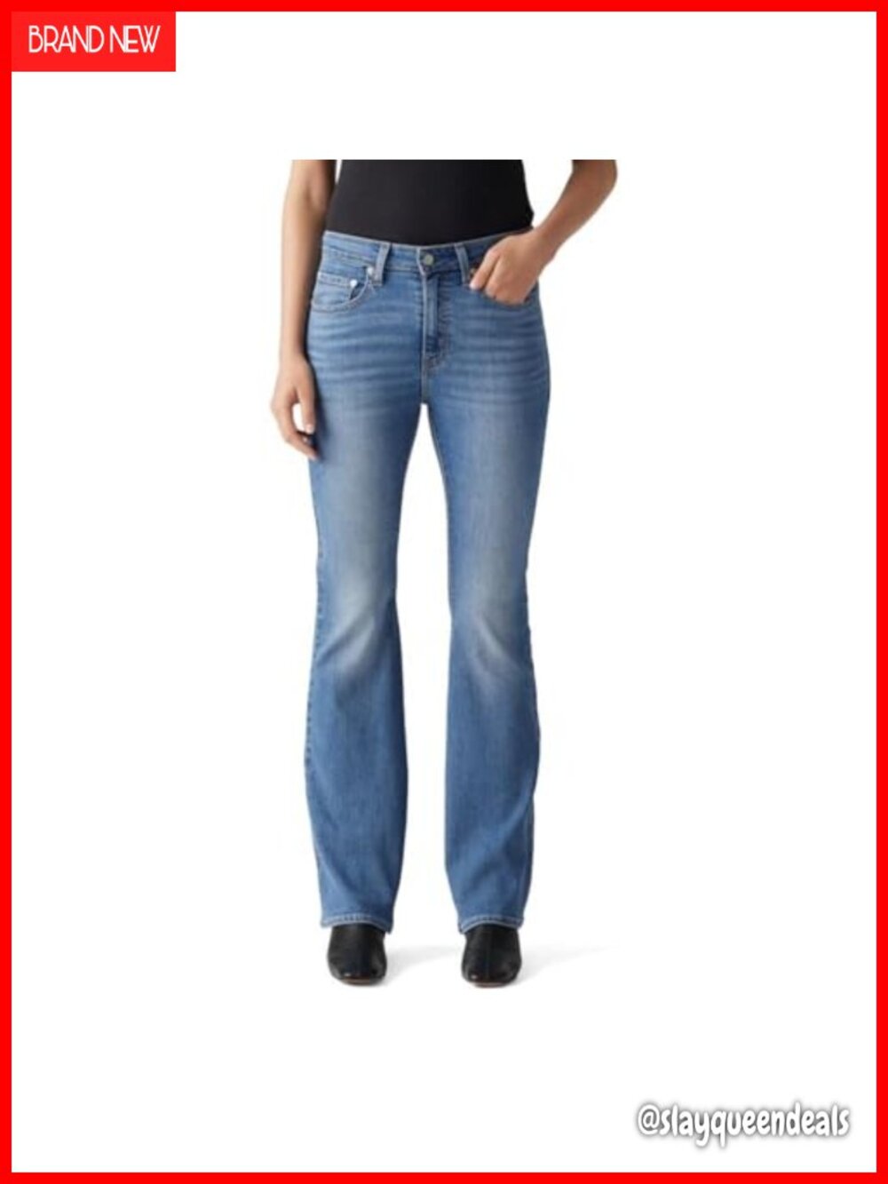High Rise Flare Jeans Fitted Hip Thigh Flared Leg Zipper Fly